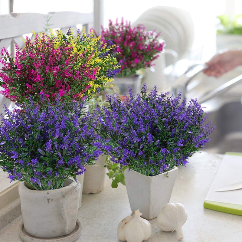ArtBloom 8 Bundles Outdoor Artificial Lavender Fake Flowers UV Resistant Shrubs, Faux Plastic Greenery for Indoor Outside Hanging Plants Garden Porch Window Box Home Wedding Farmhouse Decor (Purple) - Image 5